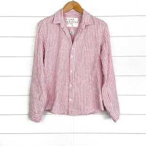 Frank & Eileen Linen Barry Shirt Striped Red Blue White Medium